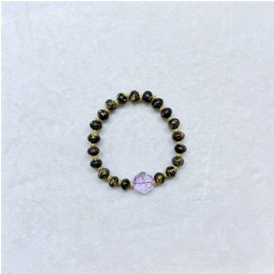 0414gz32-GZday1-撫順琥珀4月-撫順幹白花紫水晶貓爪手串8m（A32）