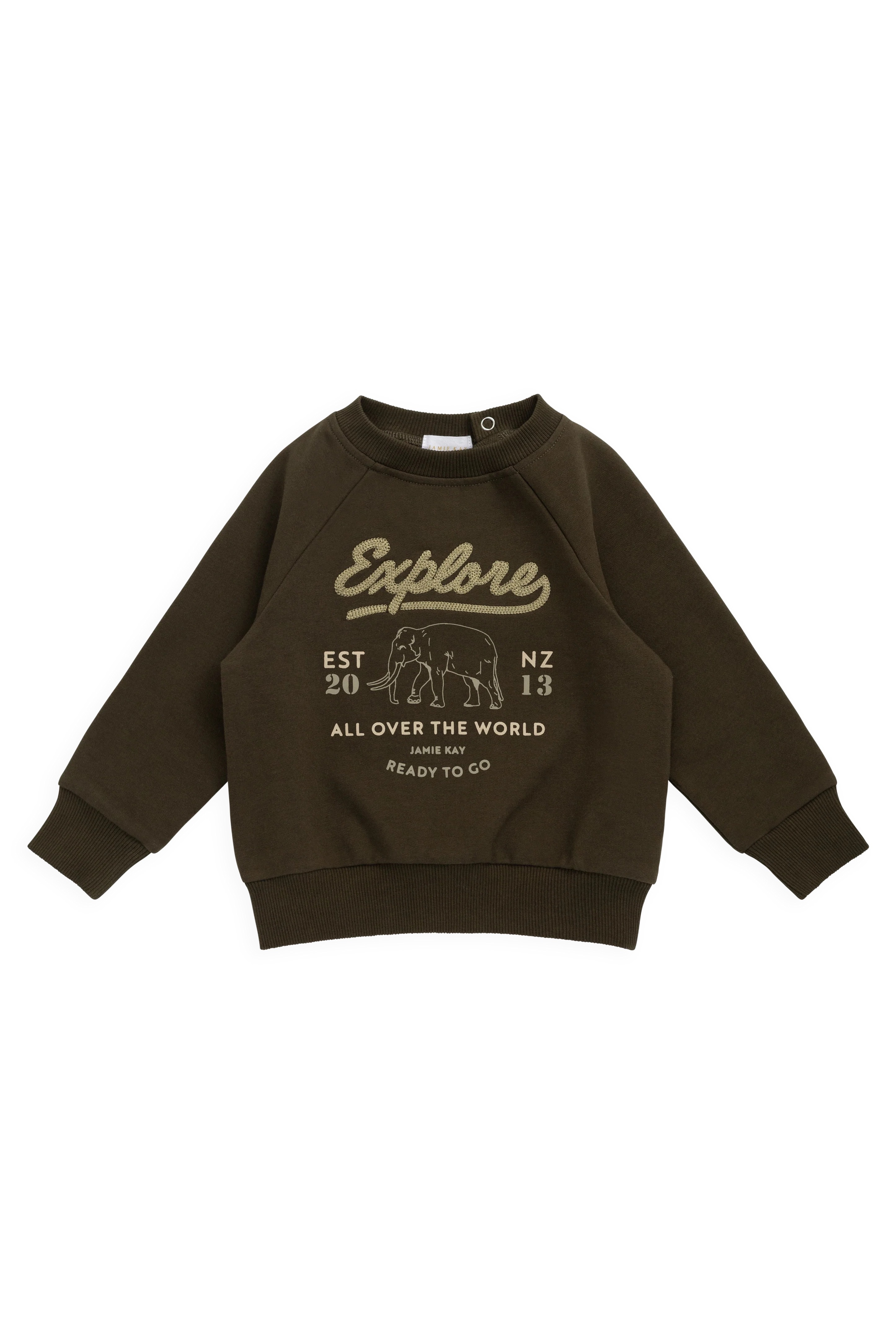 【預購】JAMIE KAY -Organic Cotton Duncan Sweatshirt（Deep Olive Elephant Explore）