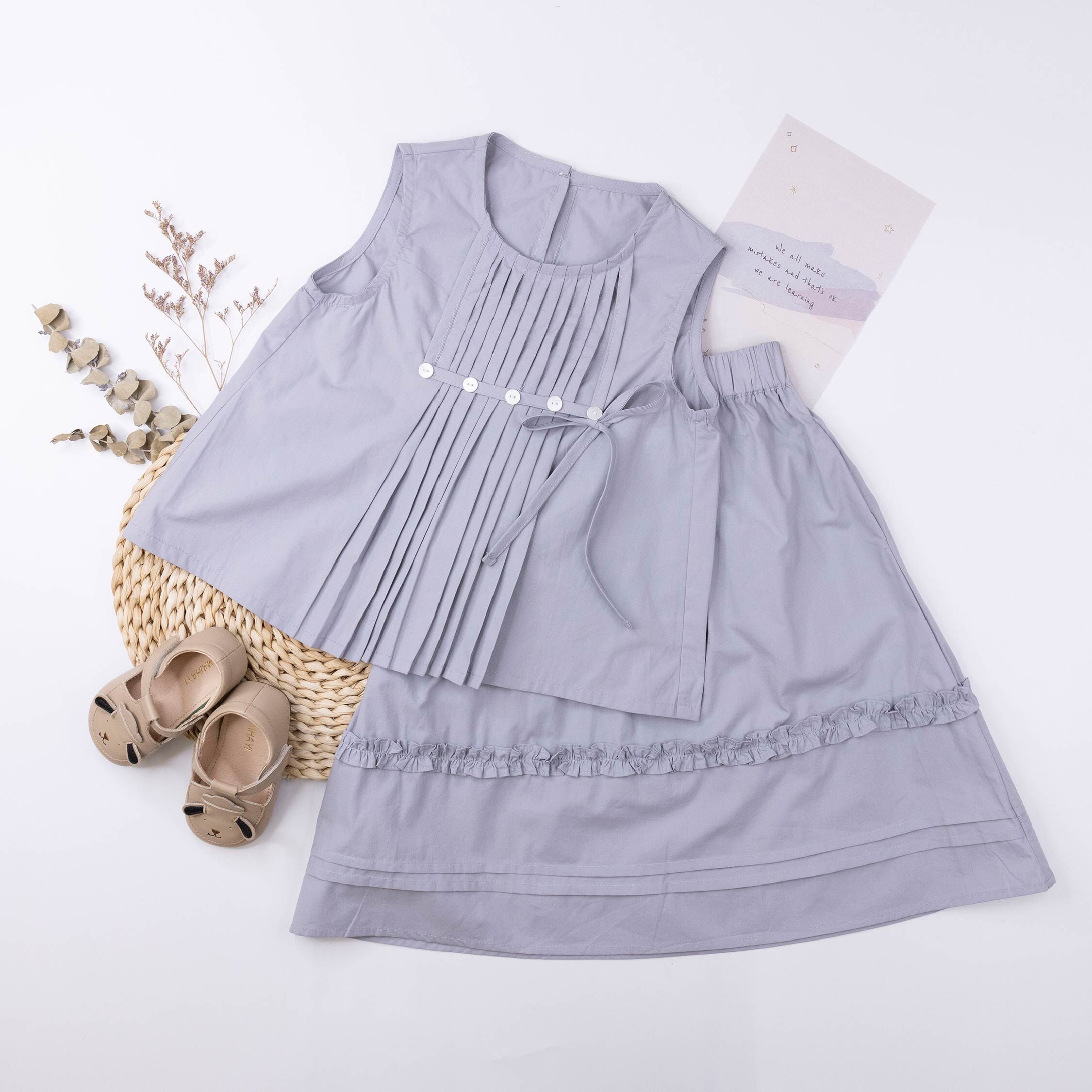 【H50154】氣質打褶鈕釦設計無袖套裝