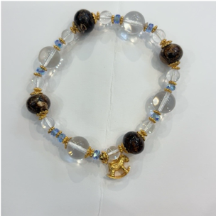 0414gz38-GZday1-撫順琥珀4月-撫順幹白花水晶手串10mm（A38）