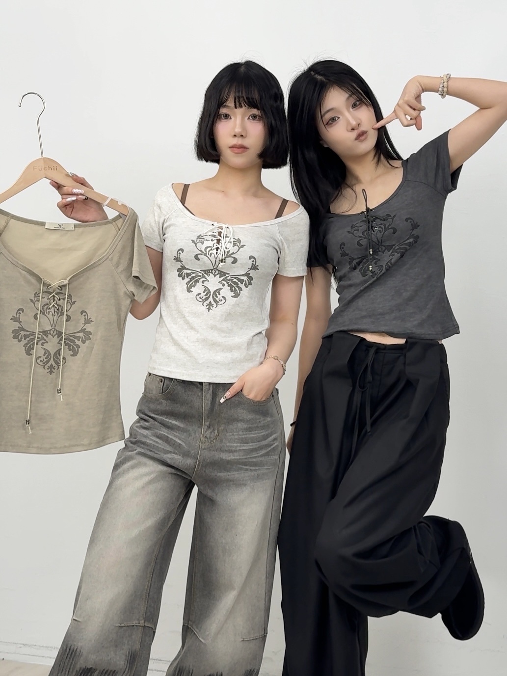 B137輕亞風抽繩短袖上衣