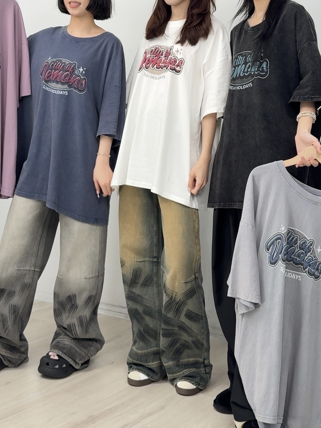 B140刷漆印花字母短袖大T