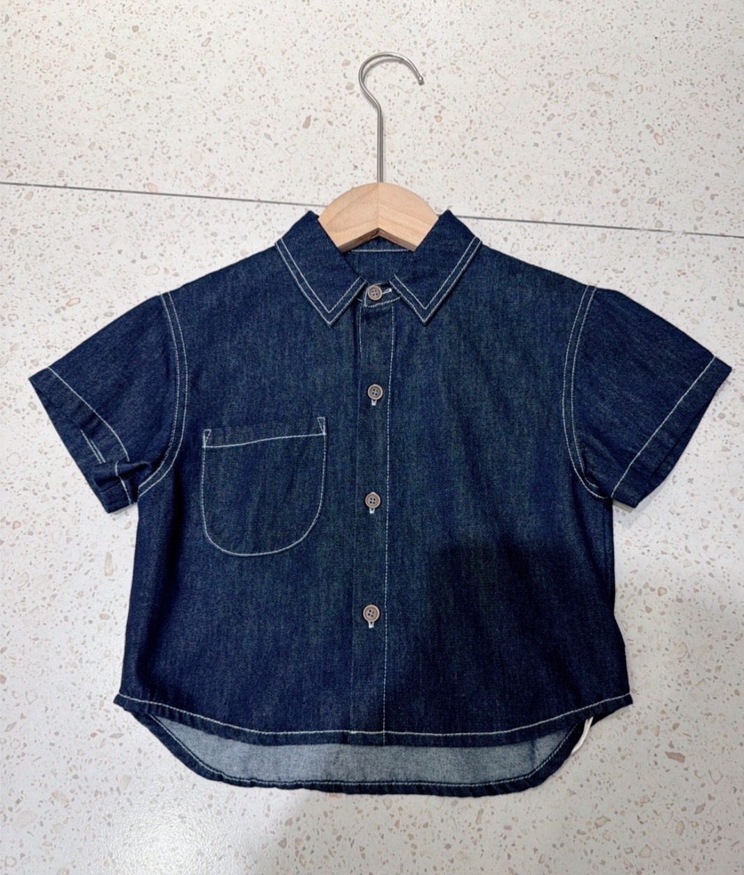 車線牛仔短袖襯衫