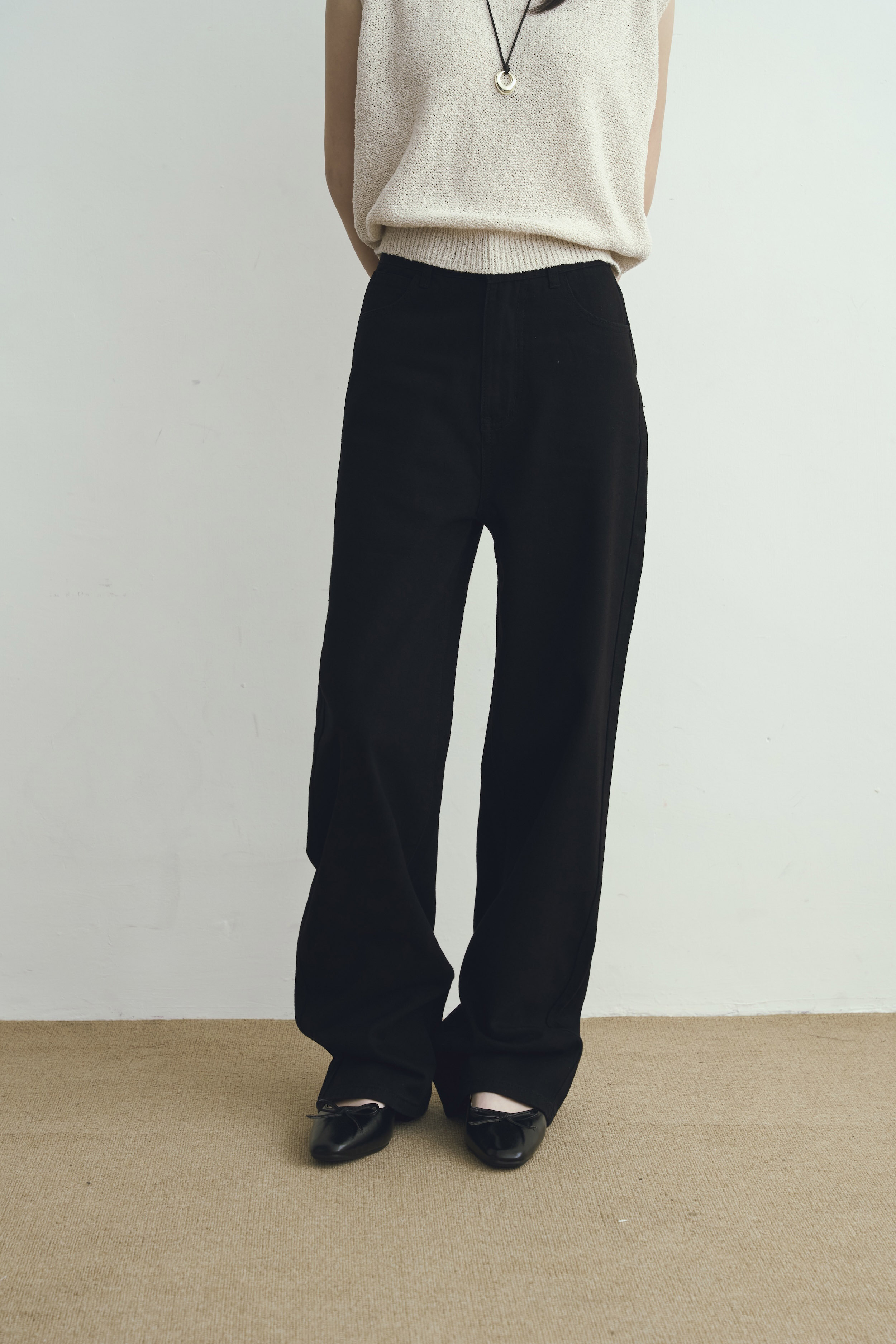 guten made/捨不得換 極致長腿牛仔直筒褲-純黑