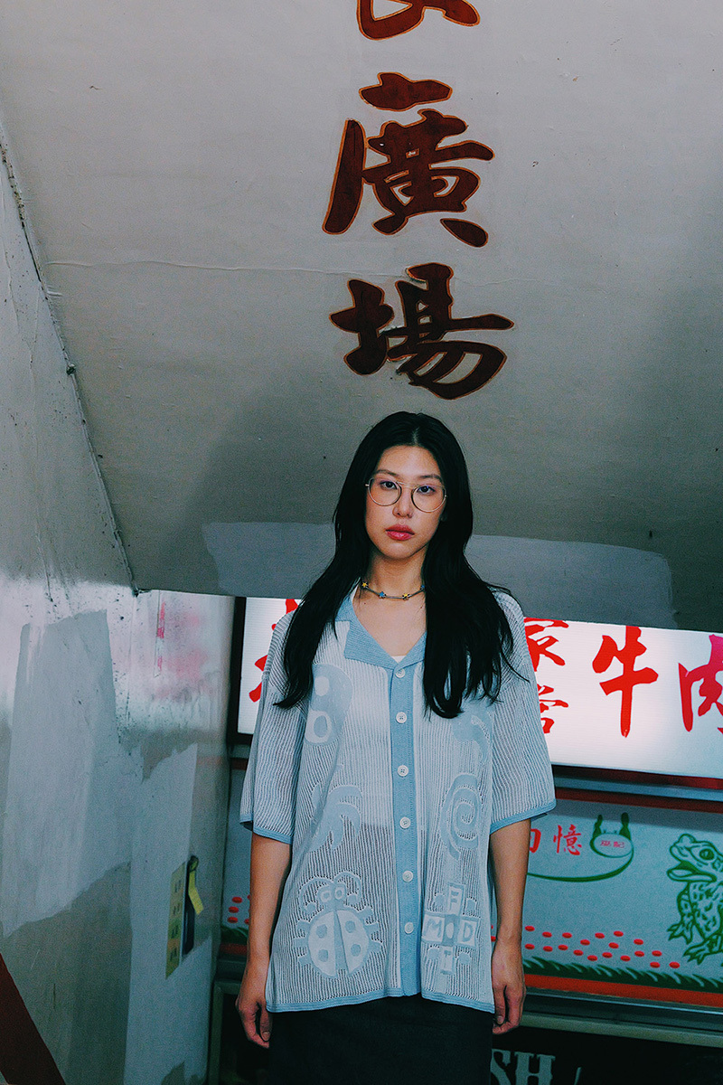 [M.F.D.T] MOON FACE DRAGON TEMPLE: Openwork Knit Shirt - Sky