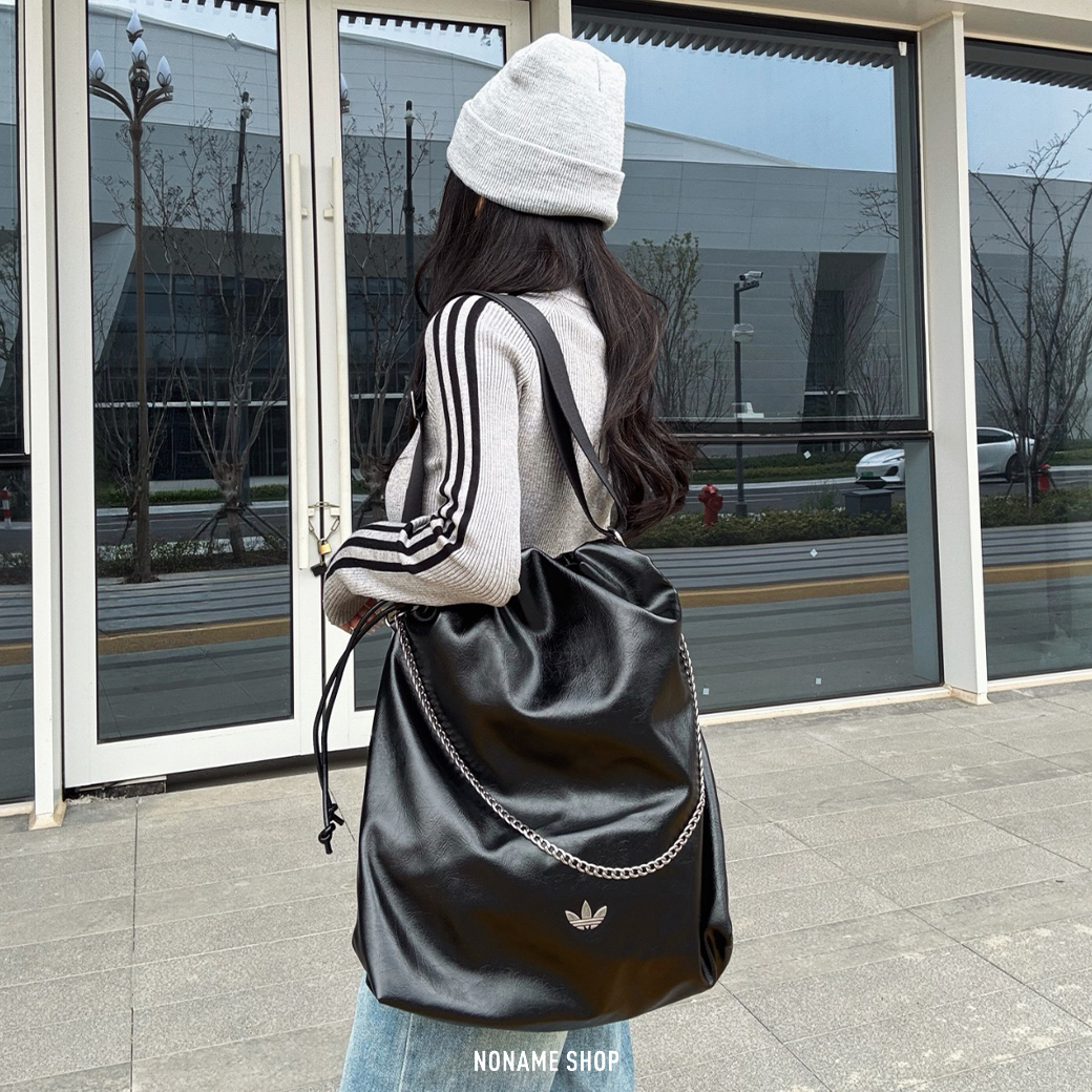 ADIDAS ORIGINALS 皮革 鏈條 小香平替款 單肩包 側背包 黑色