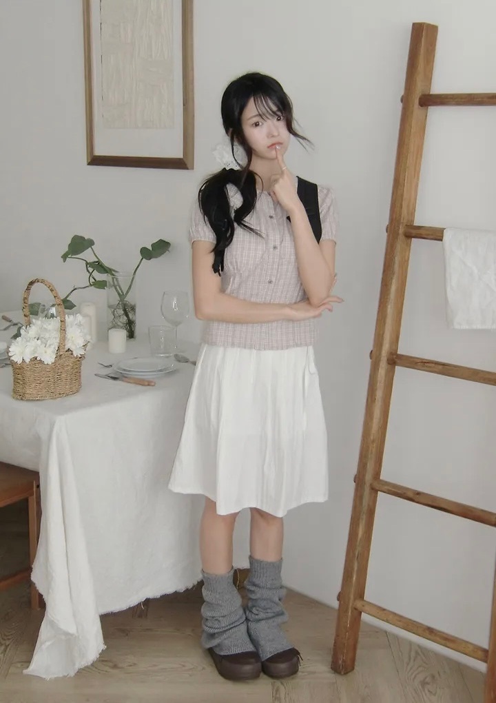 【15.4 完額外95折優惠！首批優惠價預訂】韓國清新日系側綁帶皺摺中長裙（3色）