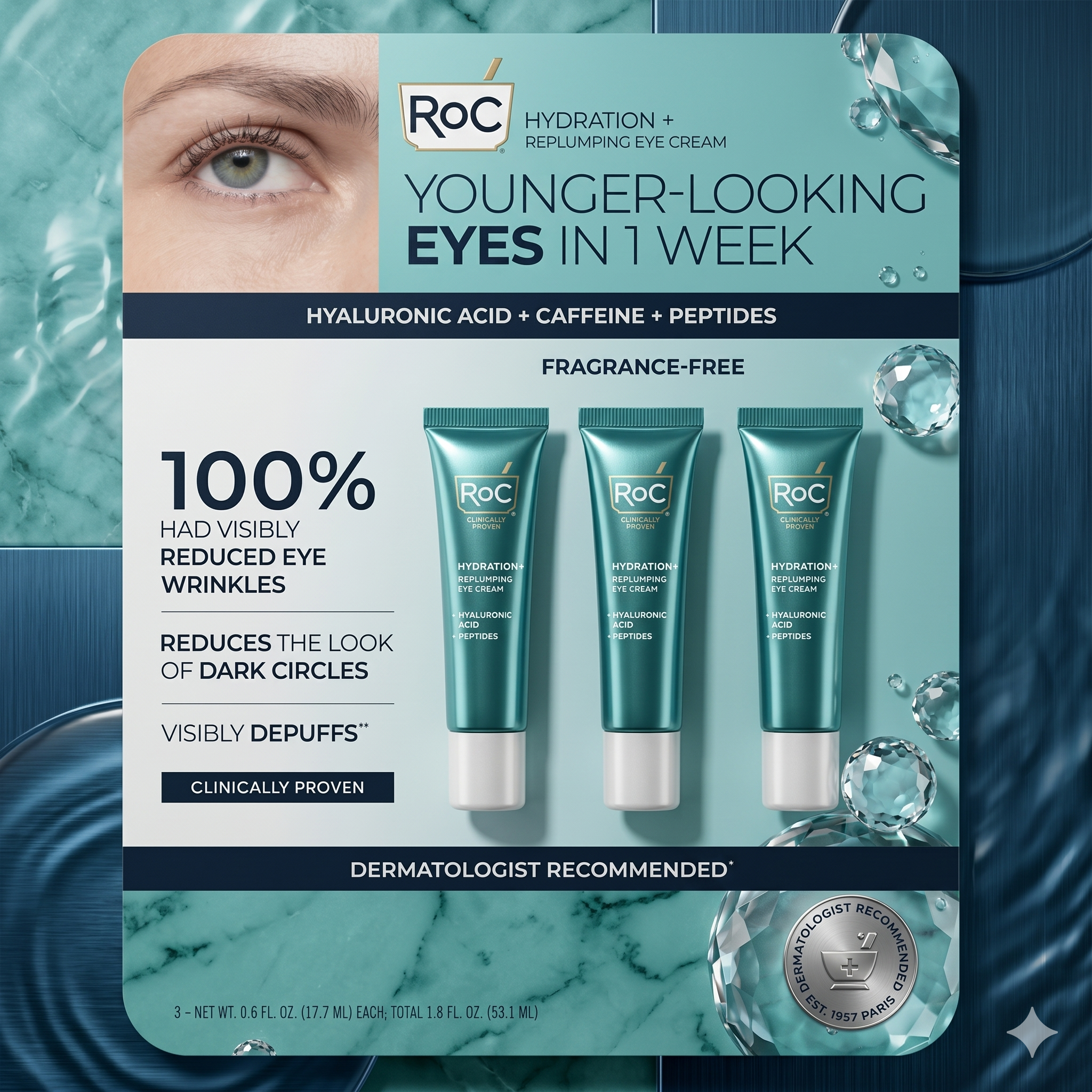 【預購】H041458 ROC Hydration 豐盈補水眼霜 / 0.6 fl oz (3 支裝)