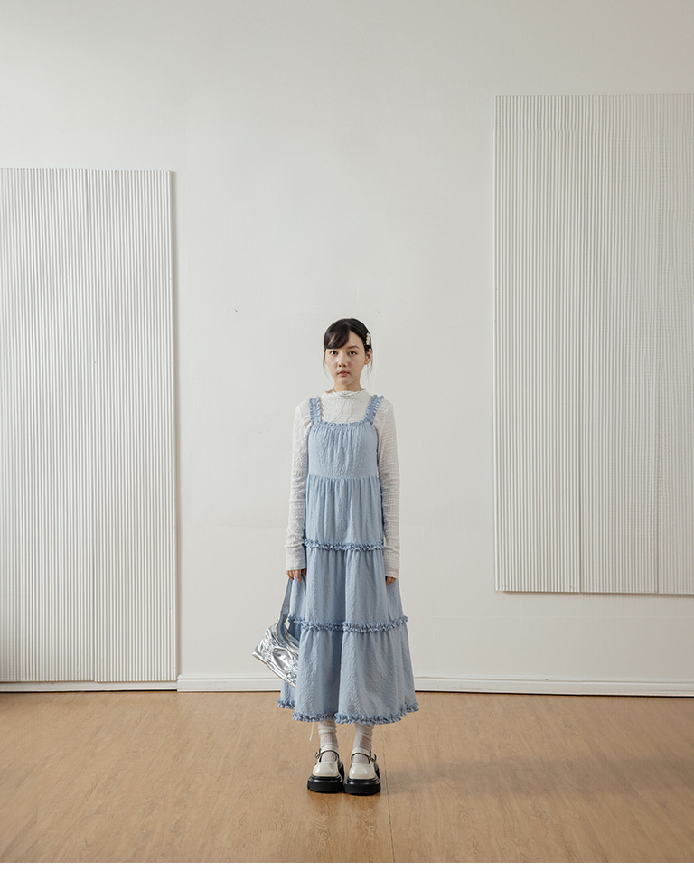 Lotus leaf cake-style jacquard long dress, available in two colors.【01087258】in stock+pre-order