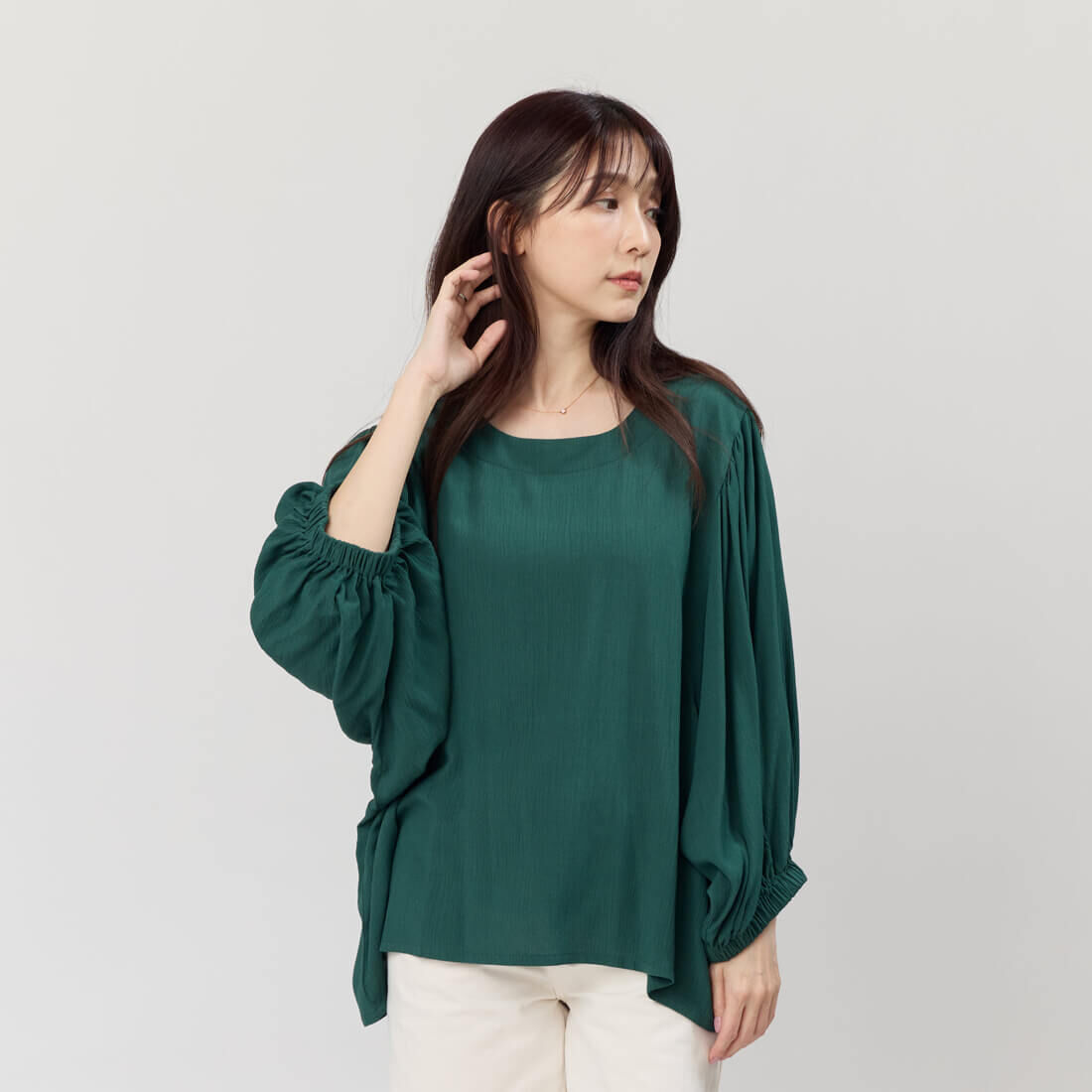 Winnie Loose Fit Wide Sleeve Top / Green