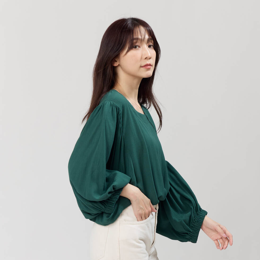 Winnie Loose Fit Wide Sleeve Top / Green