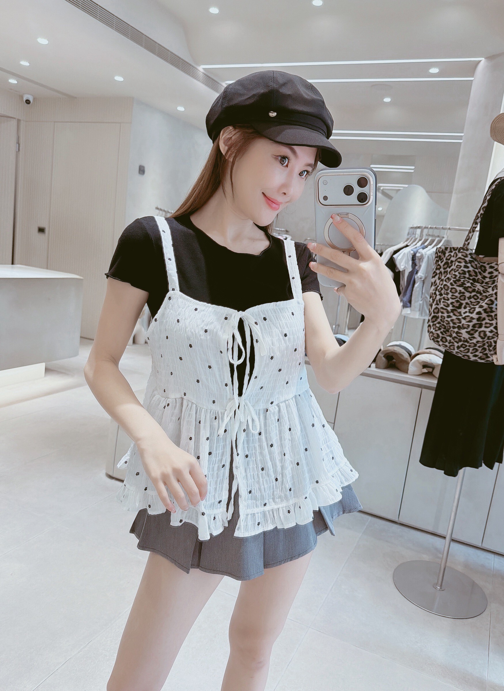 前綁小花雪紡背心+不收邊棉質衣