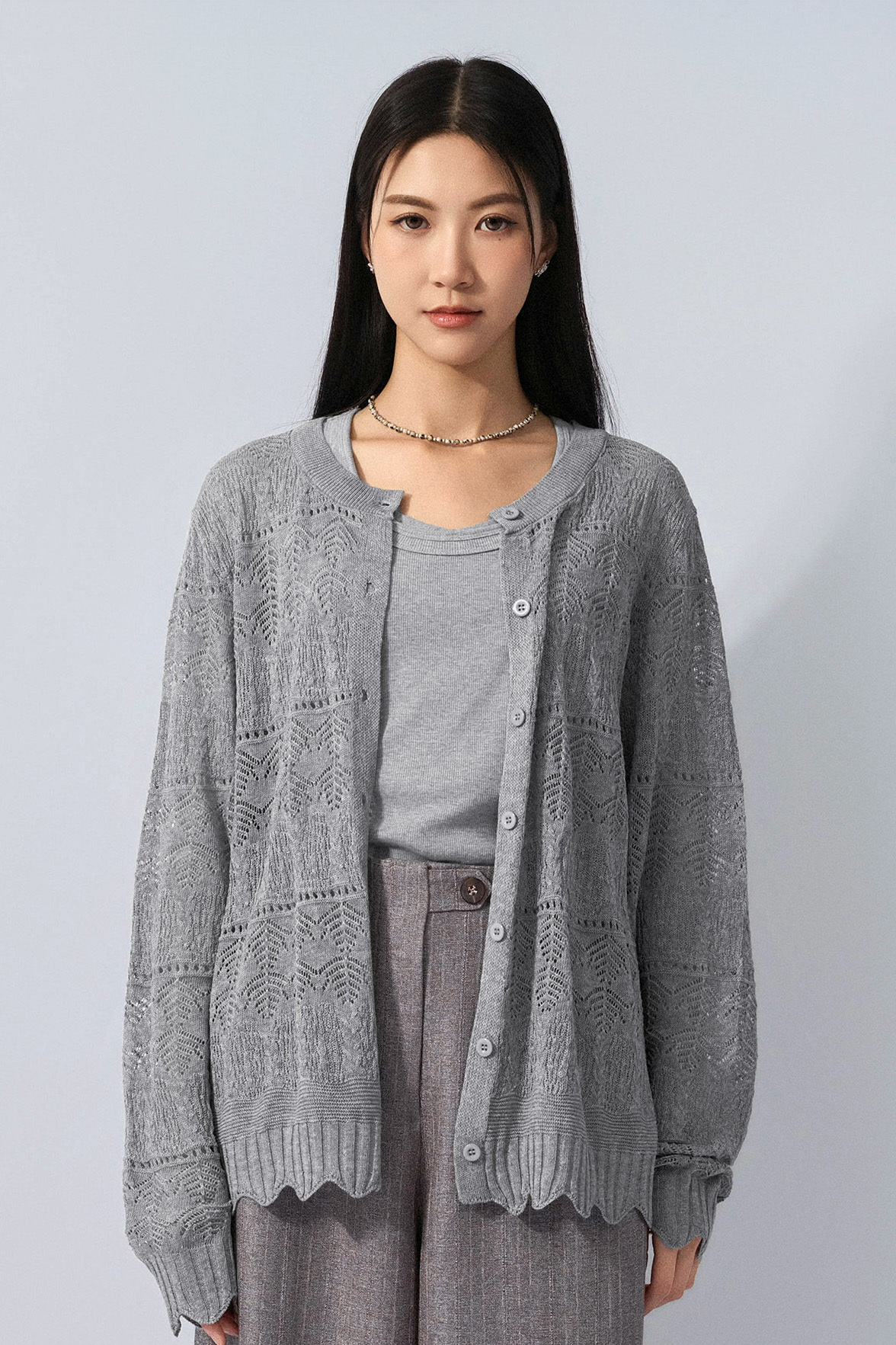 波浪腳通花織花cardigan（預購產品）