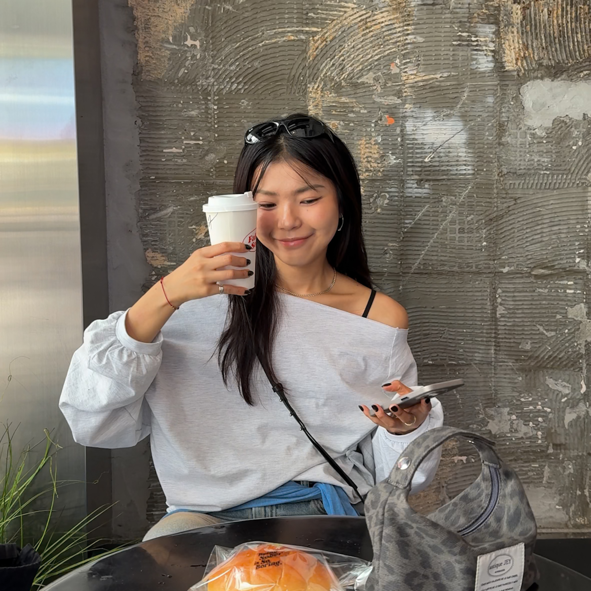 AS14側小釦斜肩超顯瘦薄上衣(淺藍/淺灰/深灰)