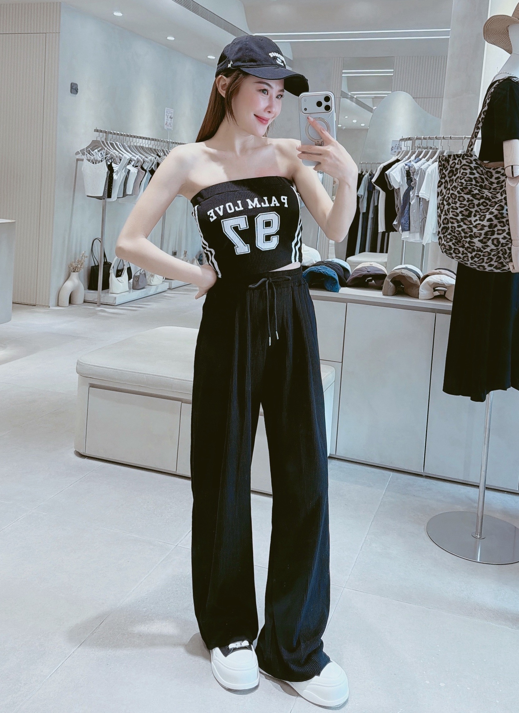 白邊97平口罩杯背心+口袋寬褲