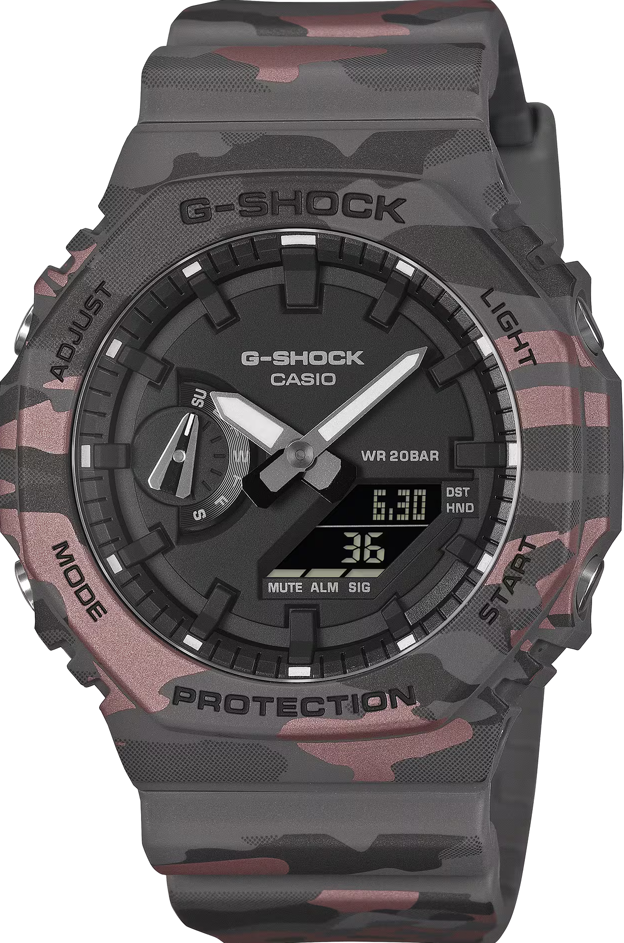 萬年鐘錶 - G-SHOCK  迷彩圖案八角錶殼系列電子錶  GA-2100CM-8A  錶徑 : 45.4 mm