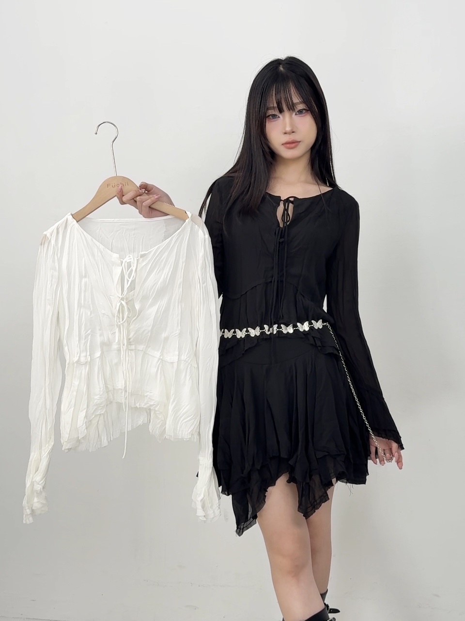 B208氣質假兩式薄紗長袖