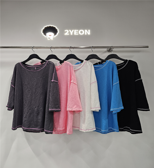 YE004 2yeon 配色反車線寬鬆大TEE