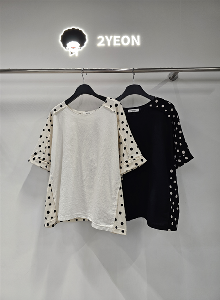 YE006 2yeon 反車線拼圓點布大TEE