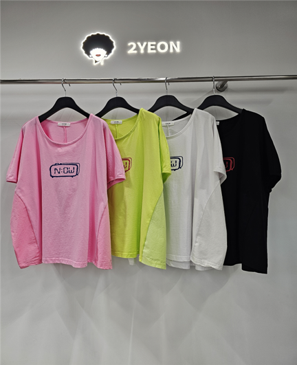 YE011 2yeon 撞色圖案蝙蝠袖大TEE