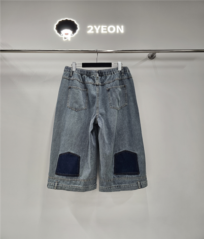 YE015 2yeon 反射倒影設計七分牛仔褲 牛仔色