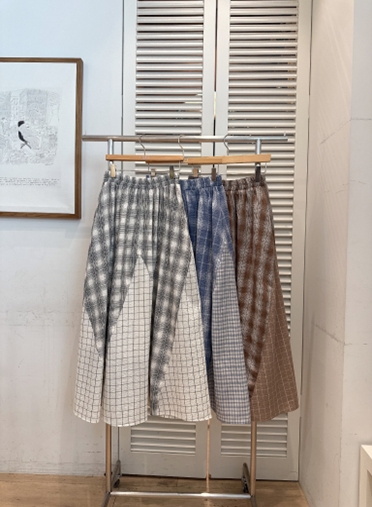 YE021 FAVE 拼接格仔 鬆身舒適長身裙