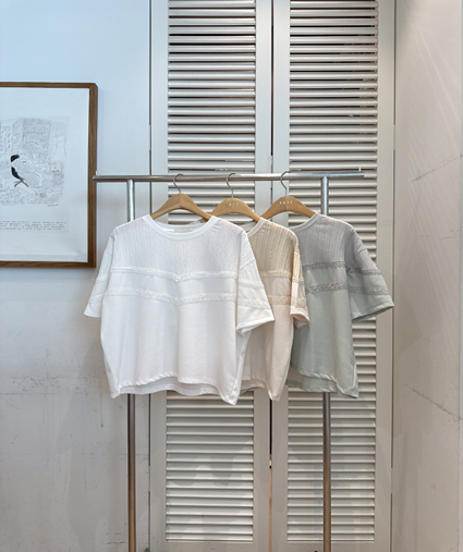 YE026 FAVE 拼接LACE紗寬鬆上衣