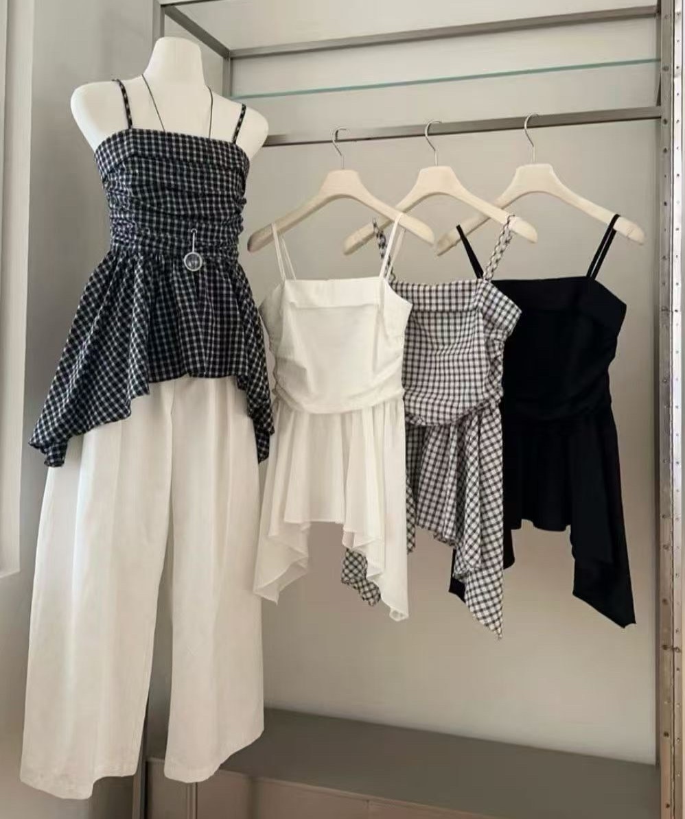 細肩下擺不規則雪紡背心