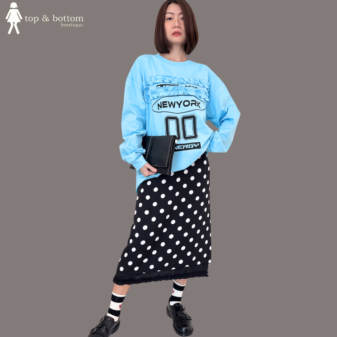 POLKA DOT PENCIL SKIRT WITH RUFFLED HEM