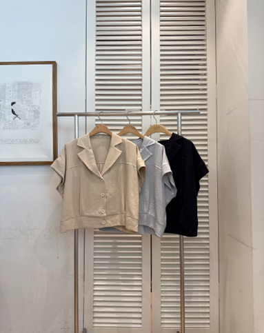 YE034 FAVE 4粒扣棉麻反領蝙蝠袖上衣