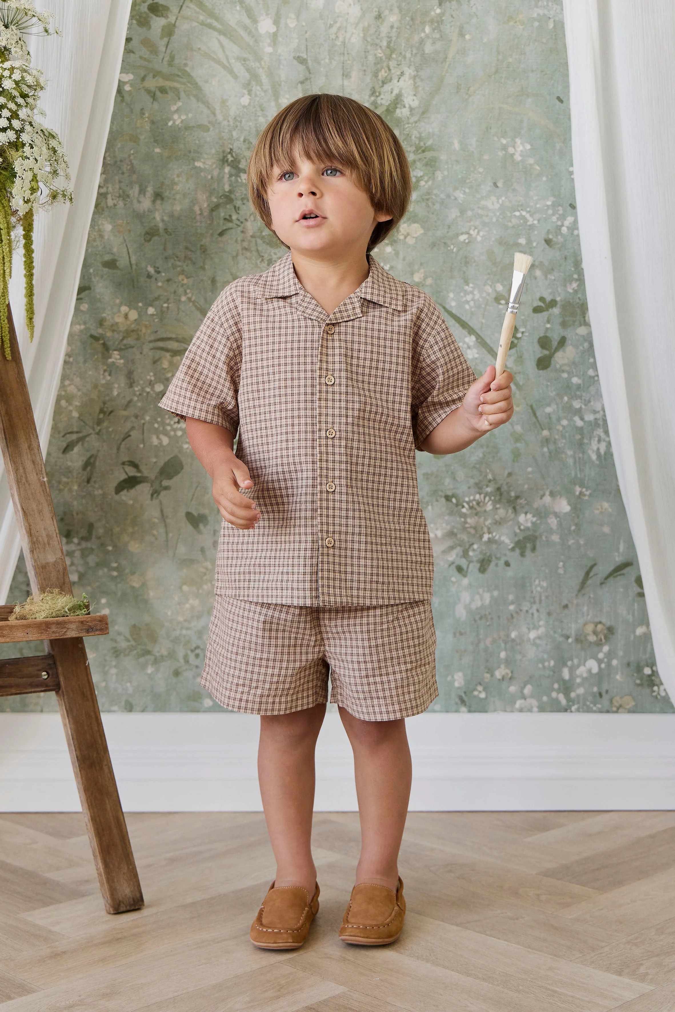 【預購】JAMIE KAY -Organic Cotton Louis Short（Cabin Check Cocoa）