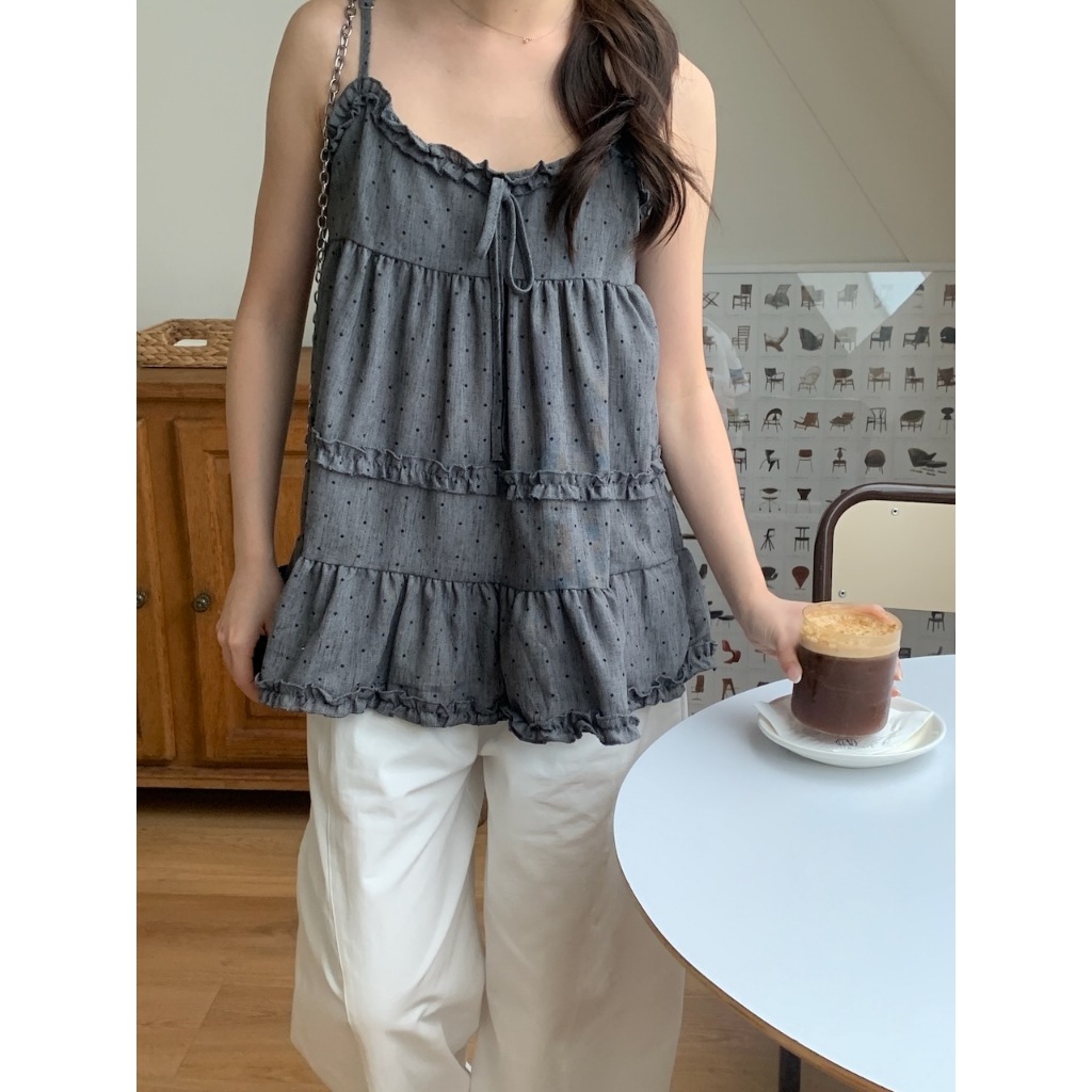 A33 不經意的可愛 波點細肩帶背心+大腸圈 #8537