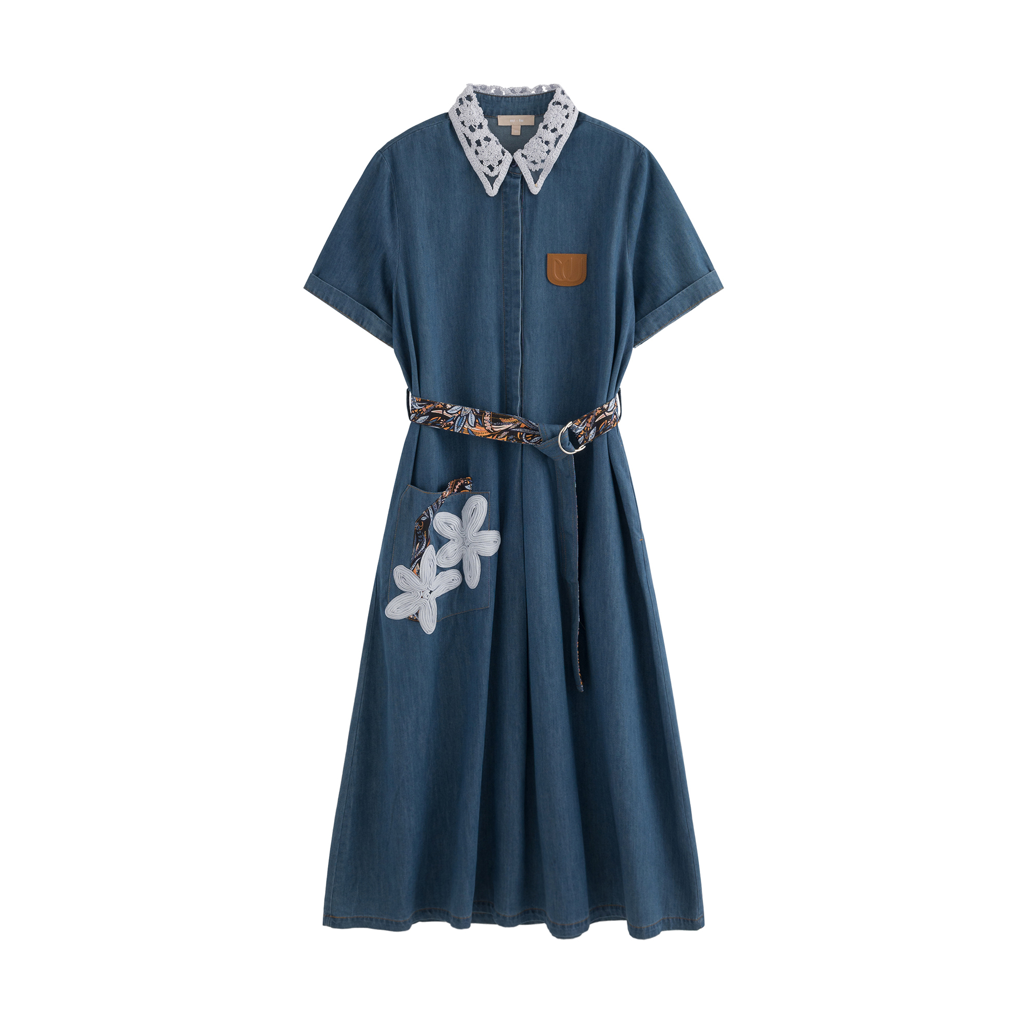 mi-tu 蕾絲刺繡牛仔連身裙