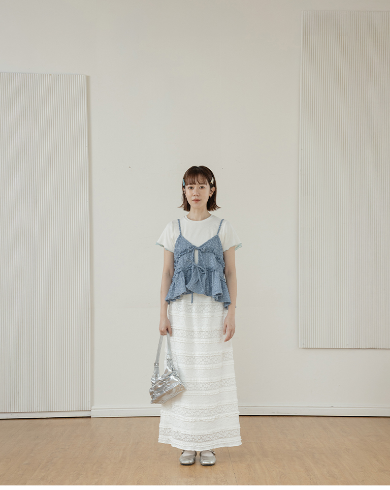 Woven jacquard ruffled strap spaghetti strap cover-up vest, available in three colors【01099636】in stock+pre-order