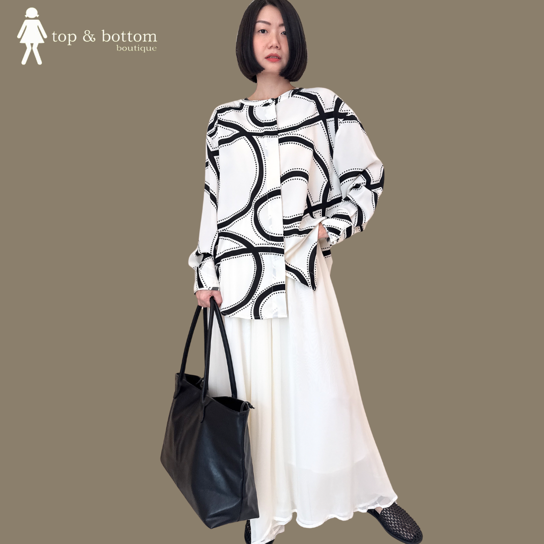 LONG SLEEVE GEOMETRIC PRINTED LONG SHIRT