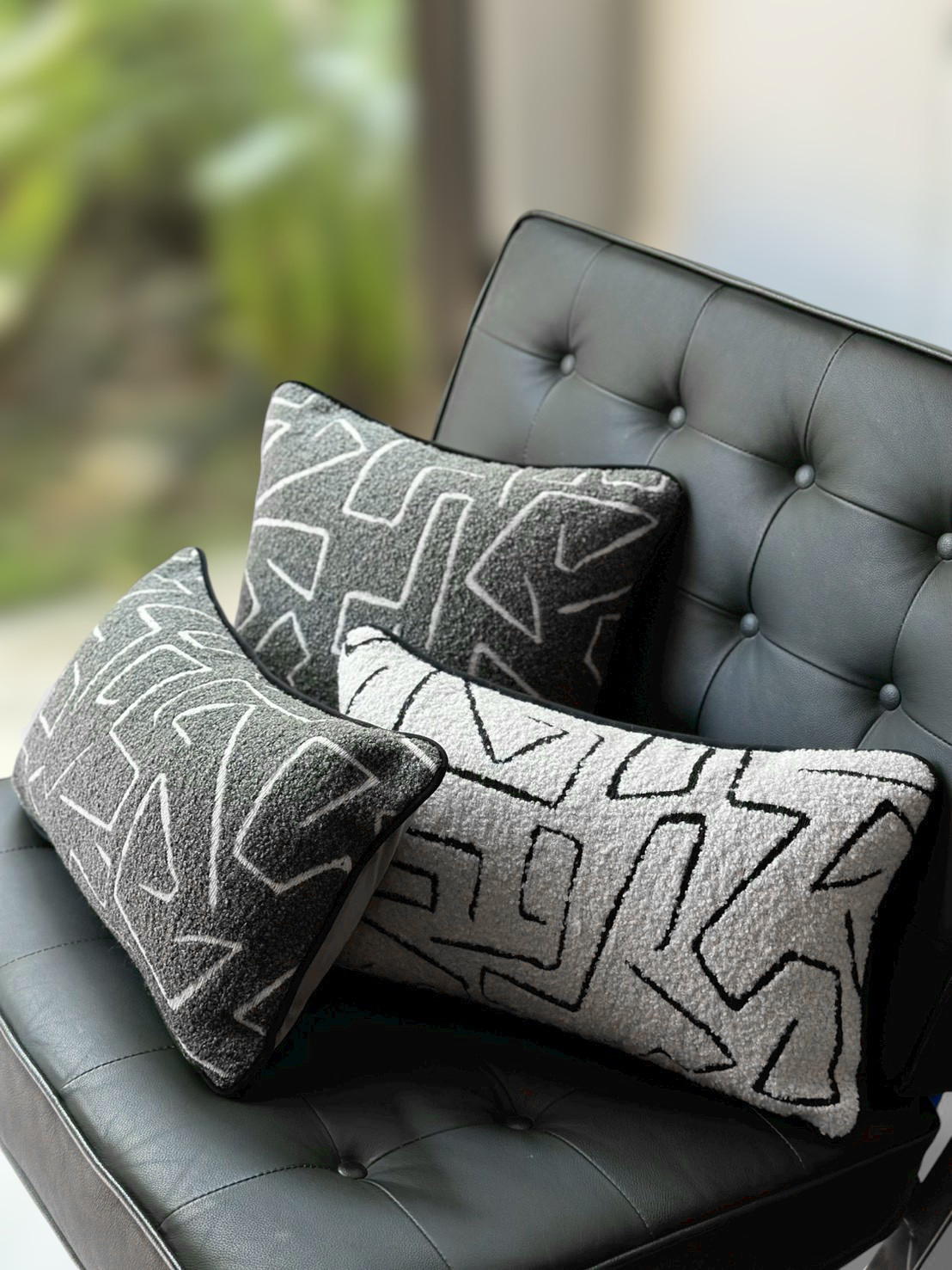 風織圈線抱枕 灰/白