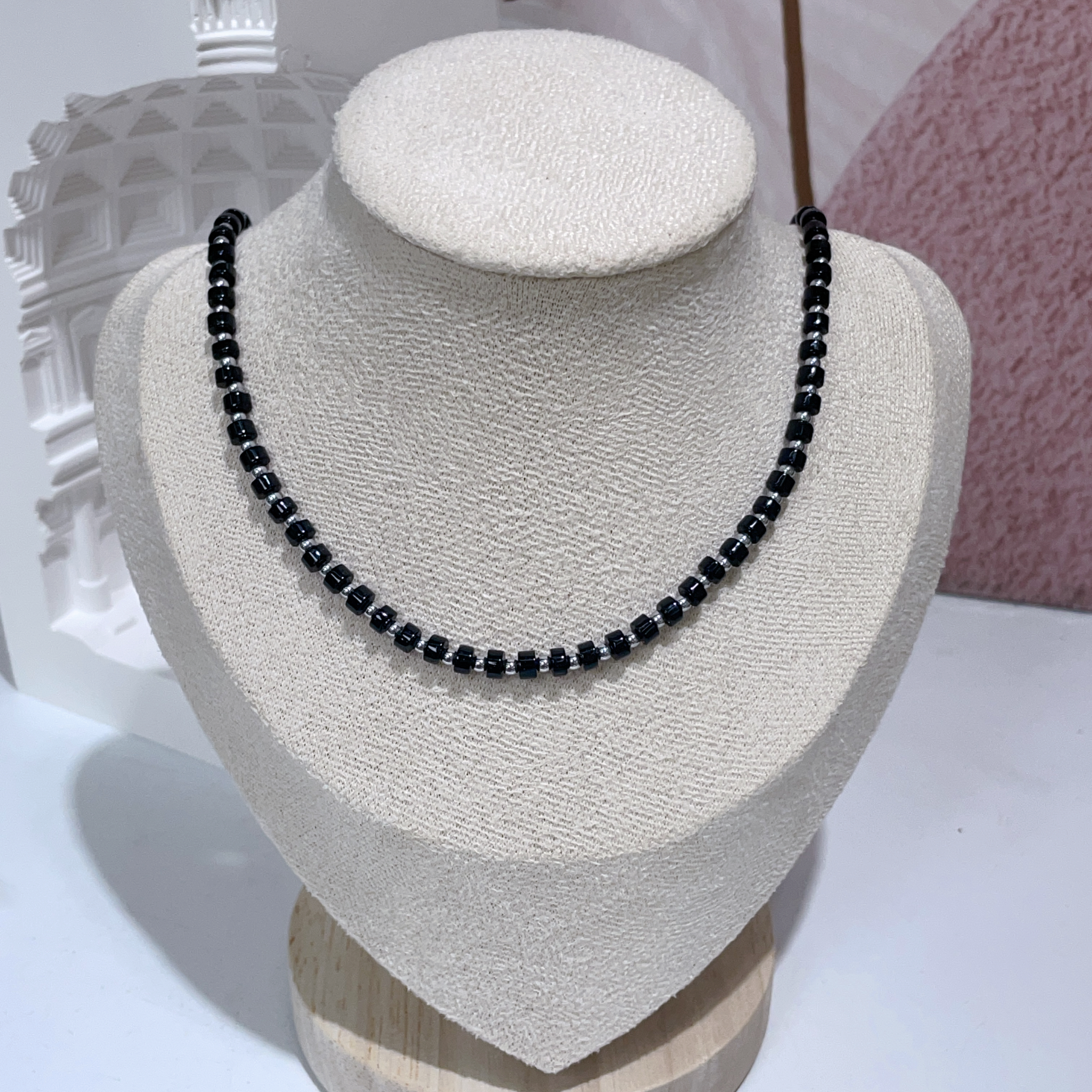 黑膽石拼黑瑪瑙頸鏈 45-50cm