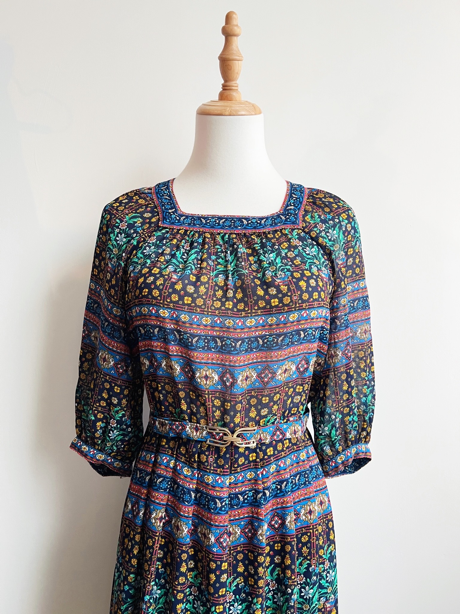 Exotic Blue Brocade Vintage Dress
