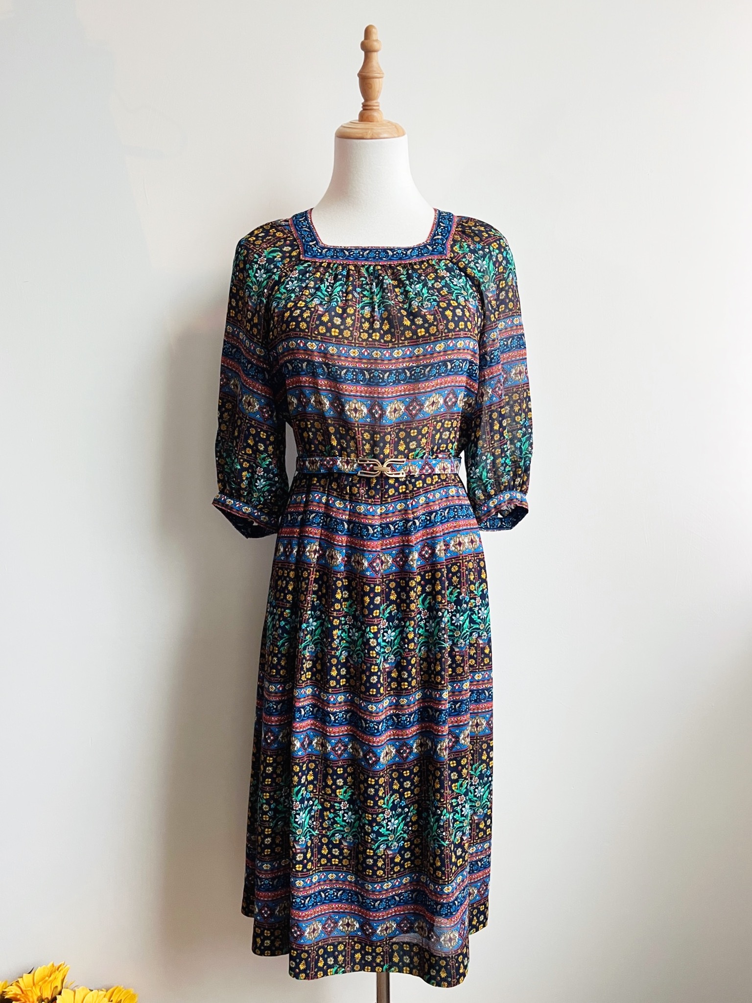Exotic Blue Brocade Vintage Dress
