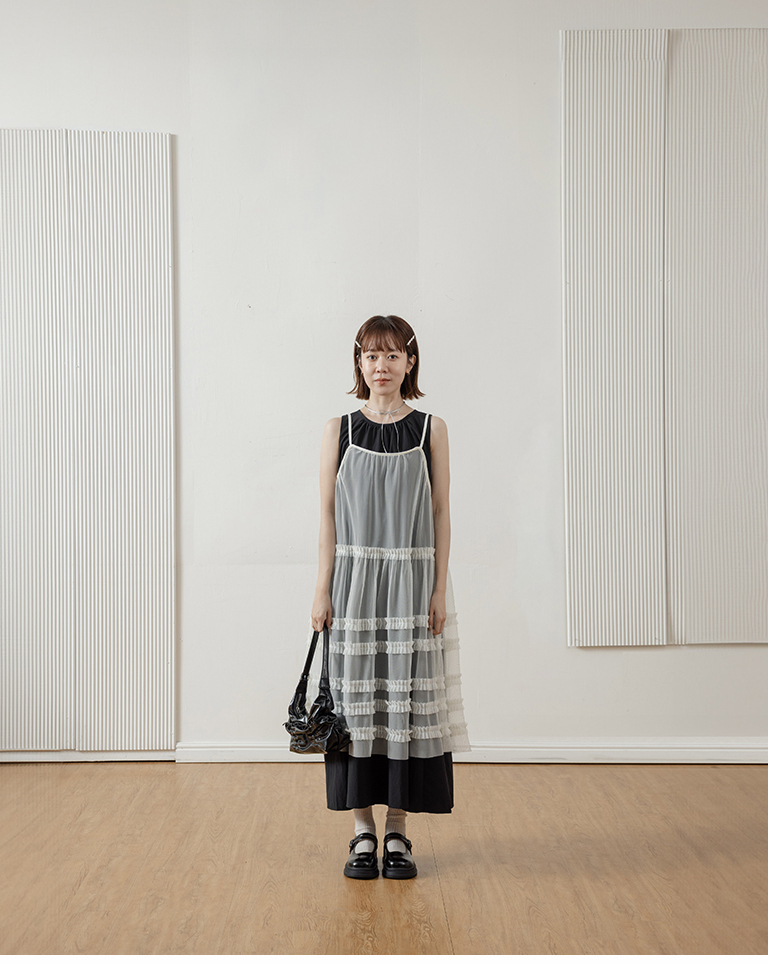 Multi-layered sheer blouse with delicate shoulders, long vest【01099752】in stock+pre-order