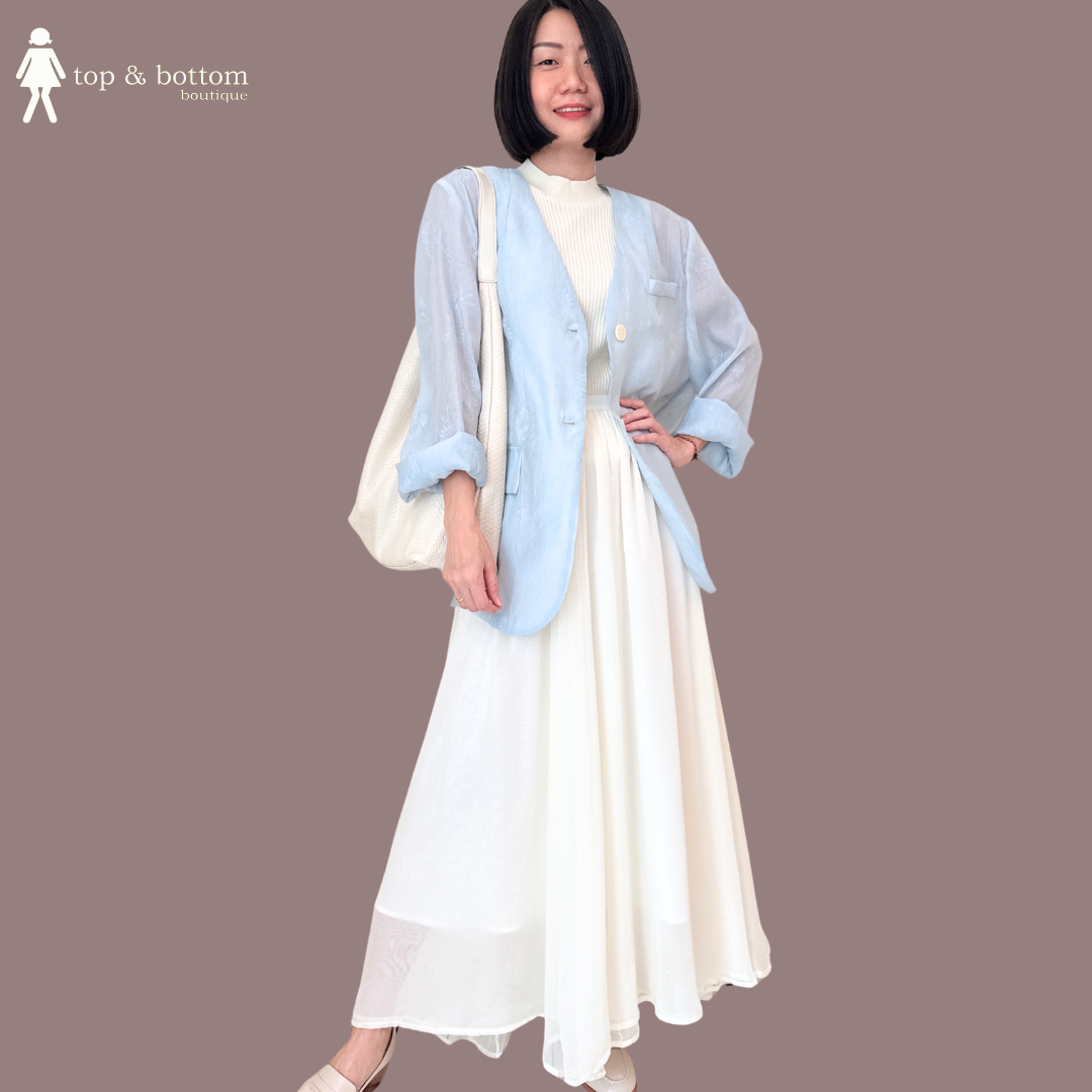 ELASTIC WAISTED SILKY ORGANZA LONG SKIRT