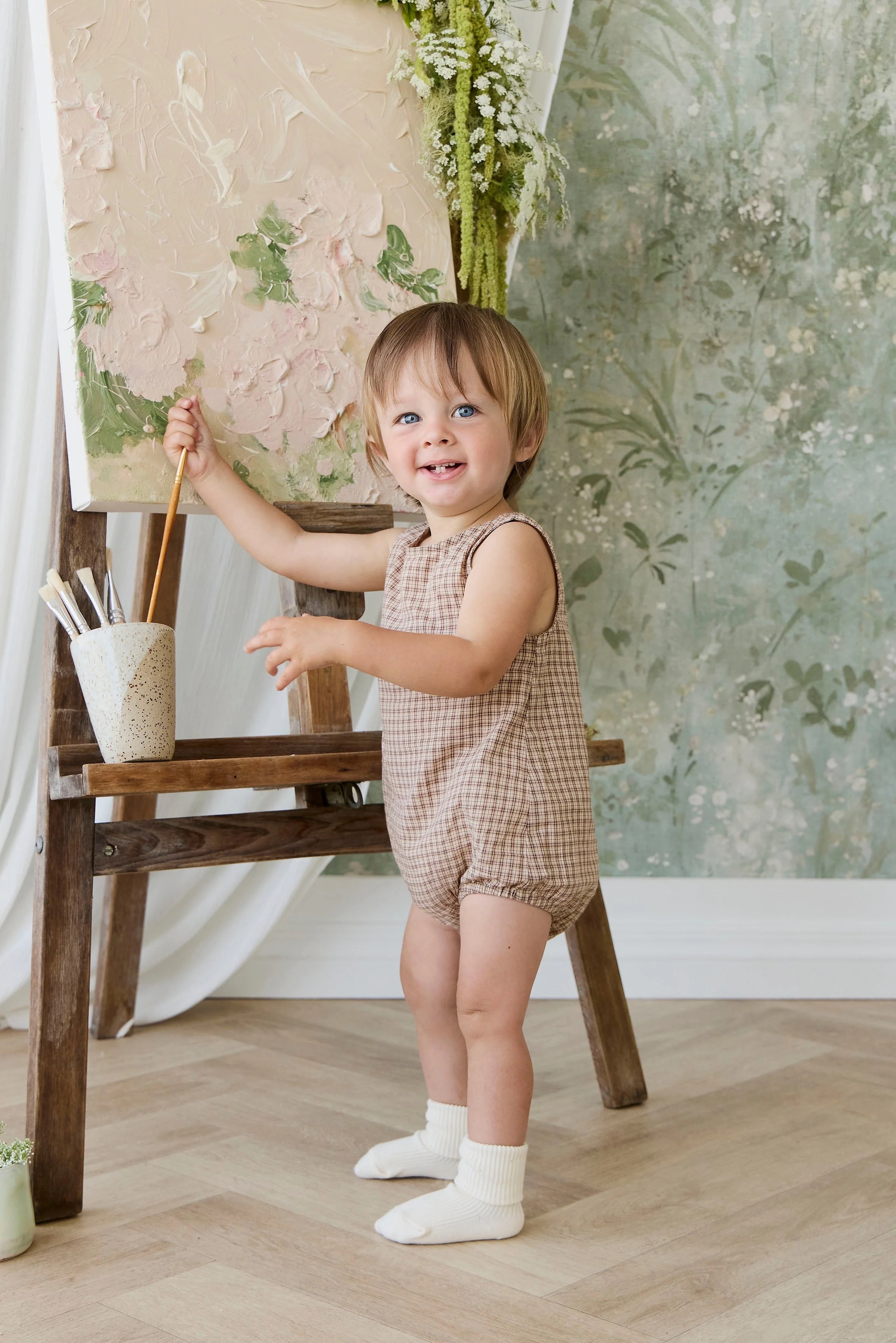 【預購】JAMIE KAY -Organic Cotton Bentley Playsuit（Cabin Check Cocoa）