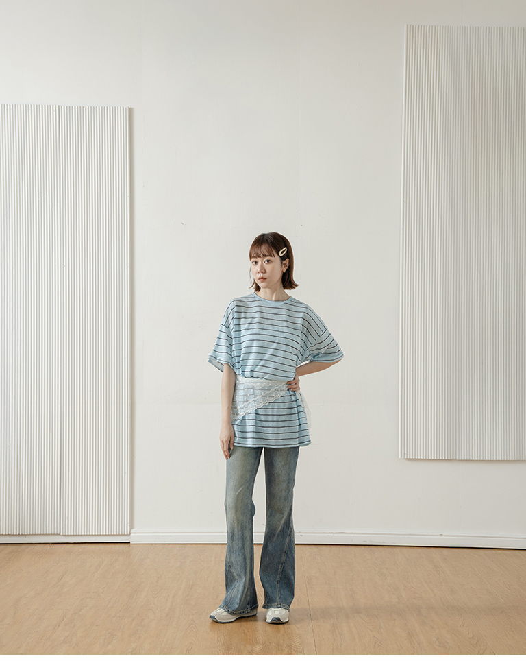 Striped wide-leg short-sleeved top in three colors【01190322】in stock+pre-order