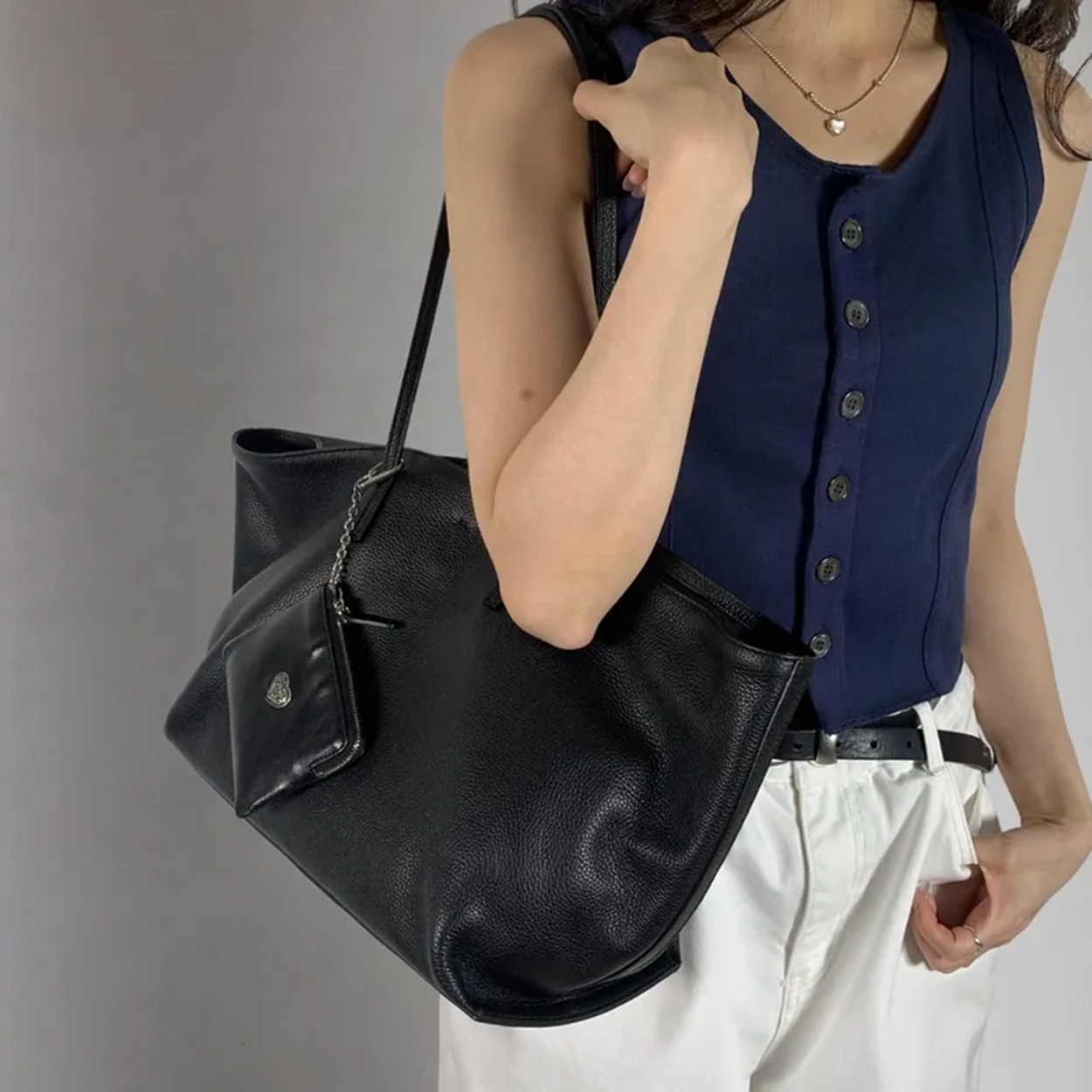 YE054 bucks&leather 大容量通勤Tote Bag 約長 45cm × 高 24cm，底寬 17cm