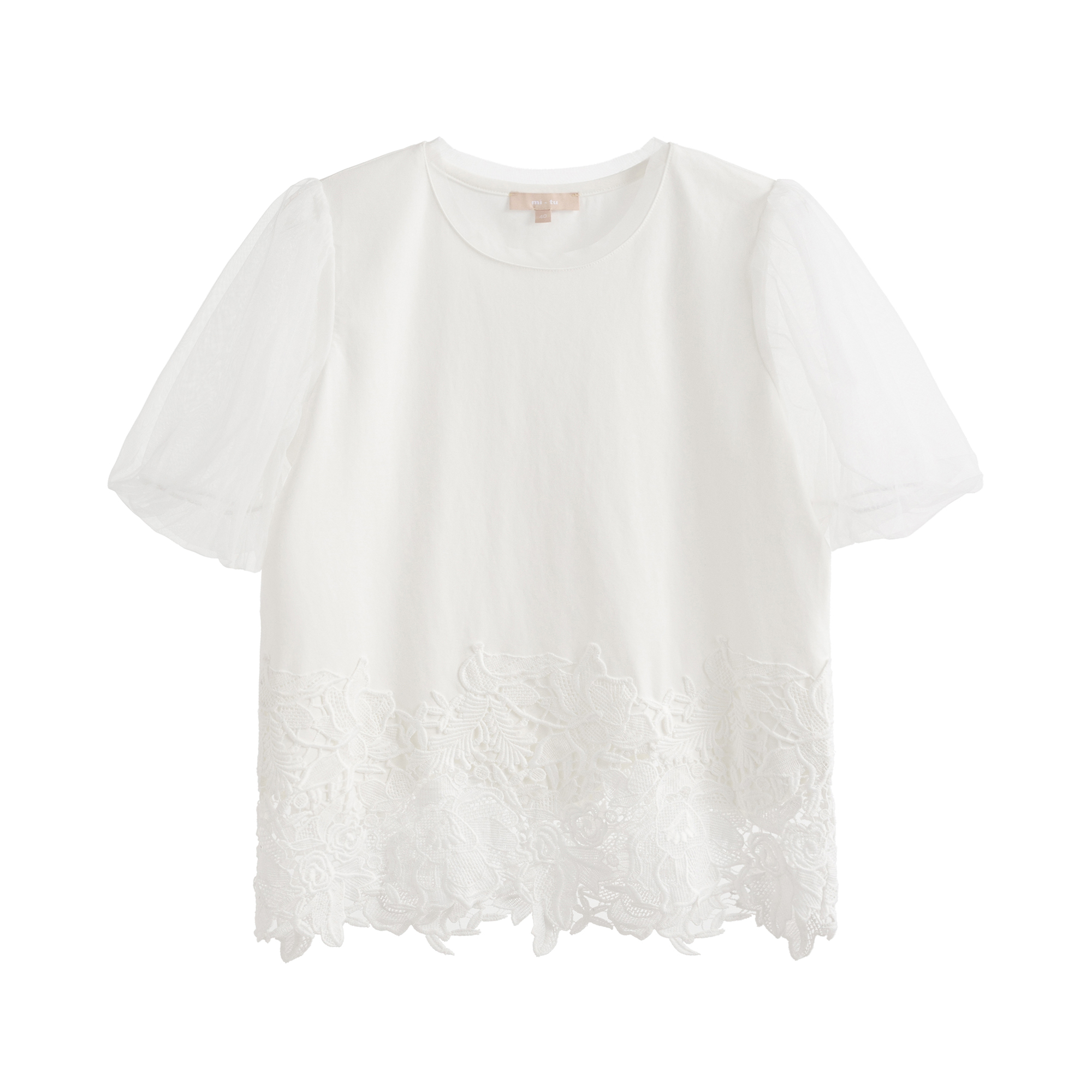 mi-tu蕾絲網紗拼接T恤