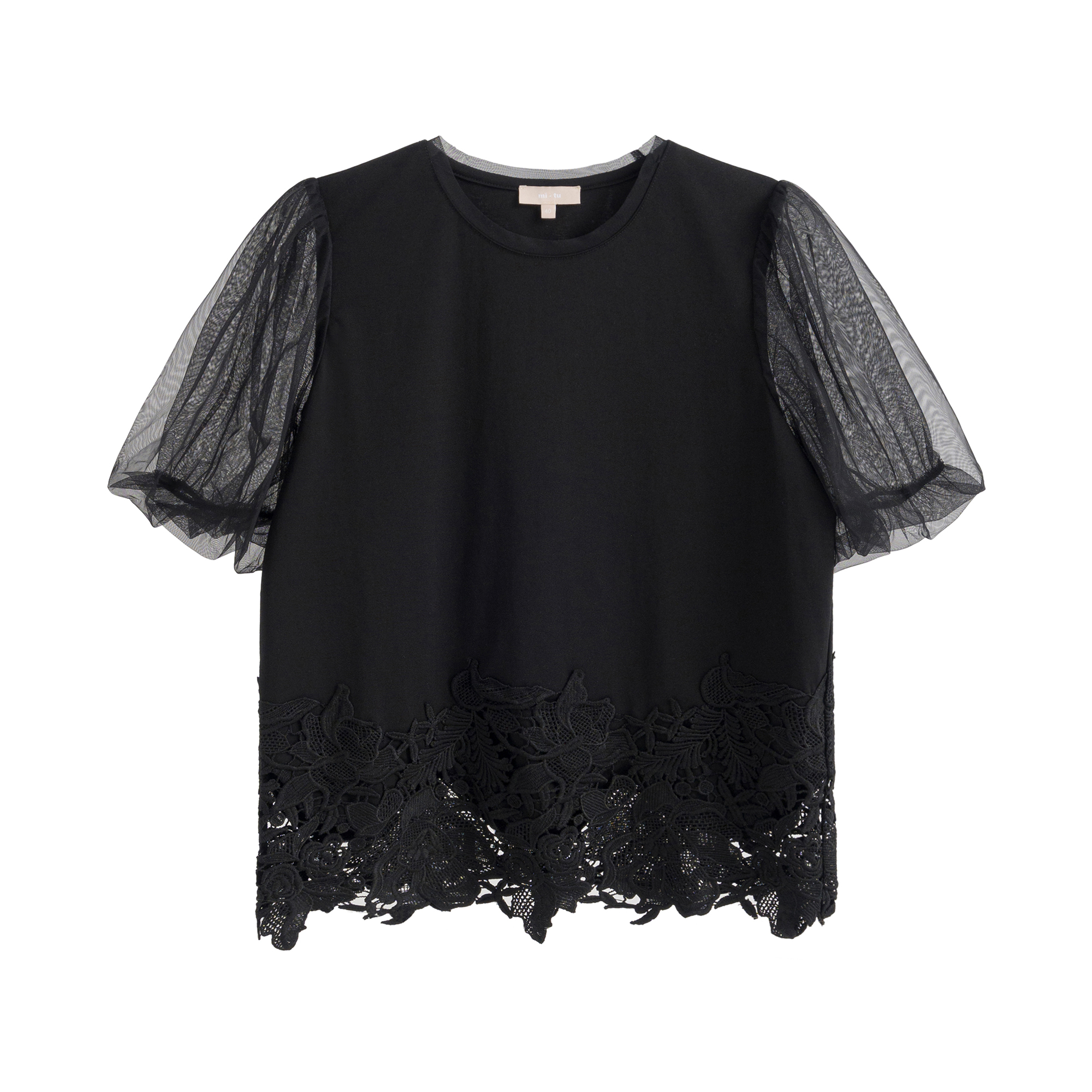 mi-tu蕾絲網紗拼接T恤