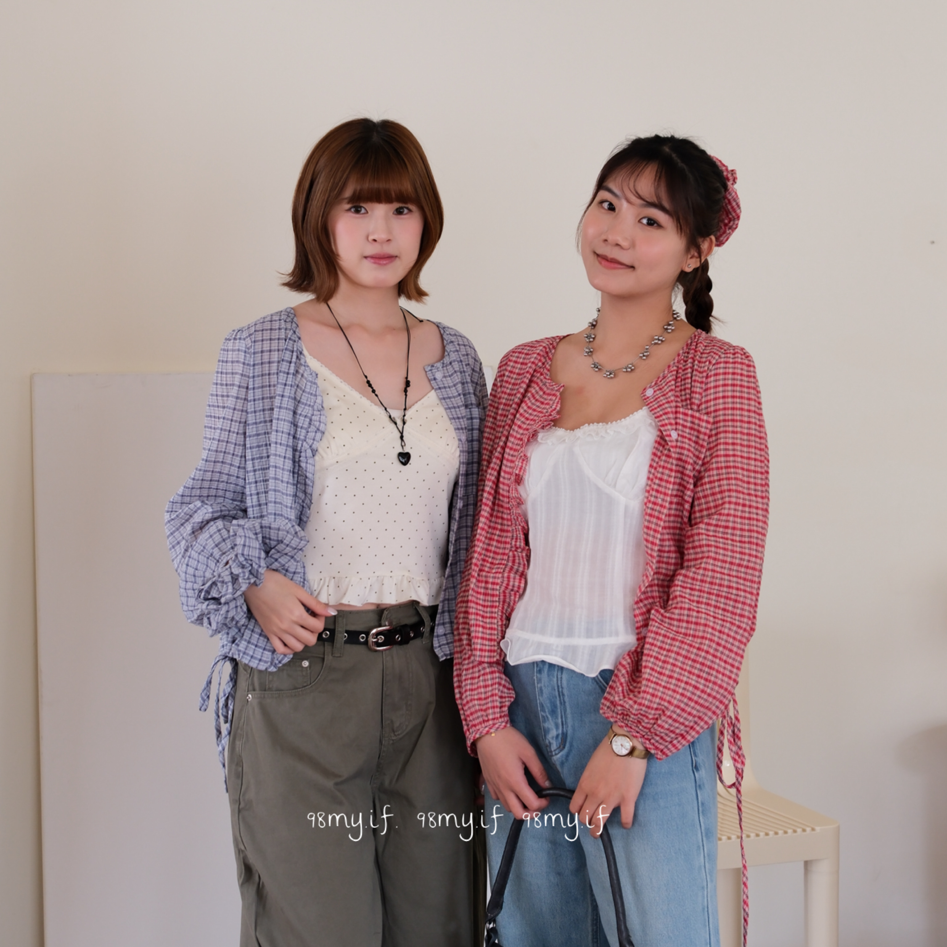 A23 必買 ！沁涼格子小外套附髮圈（2colors)