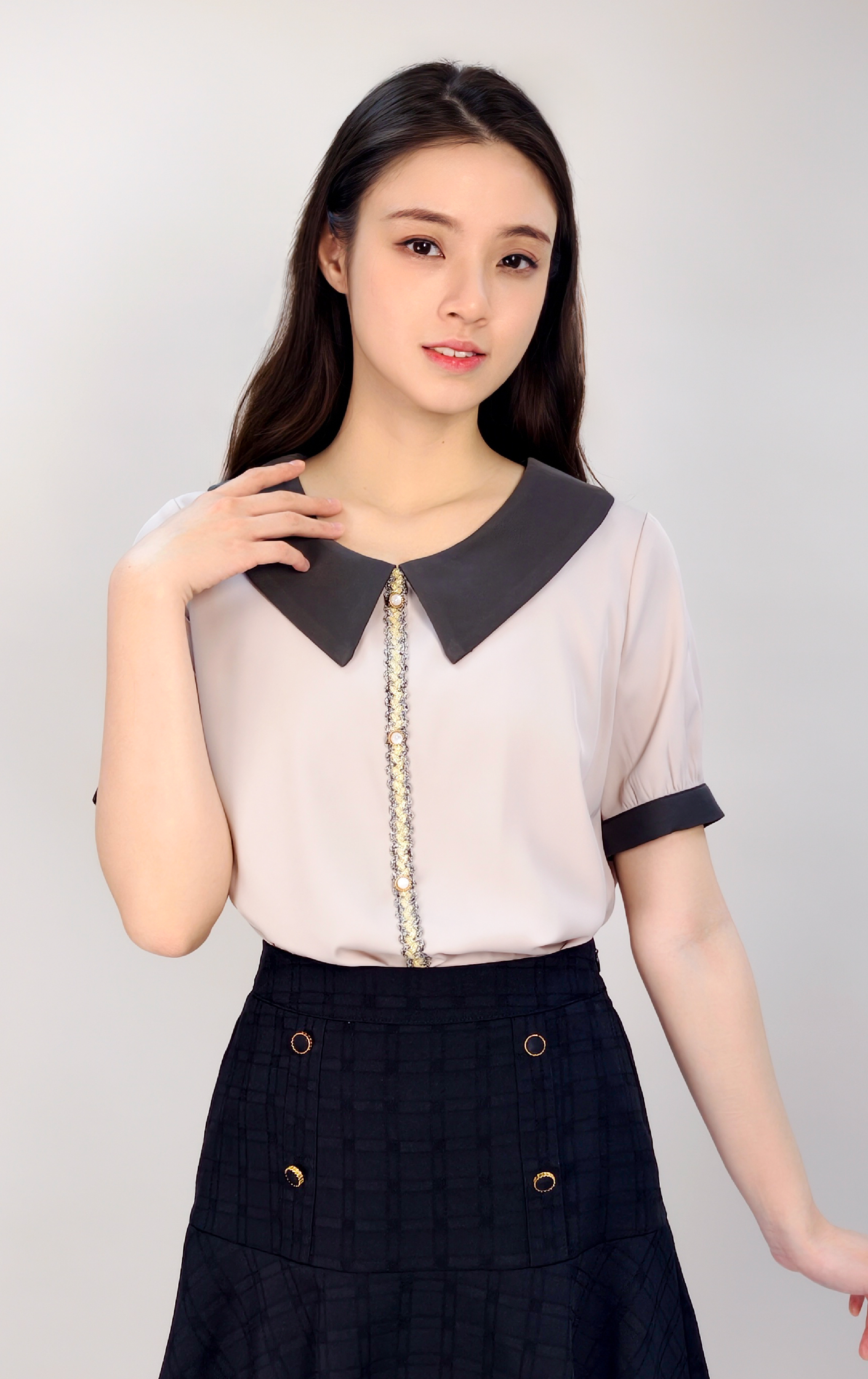 撞色翻領上衣 SH0403