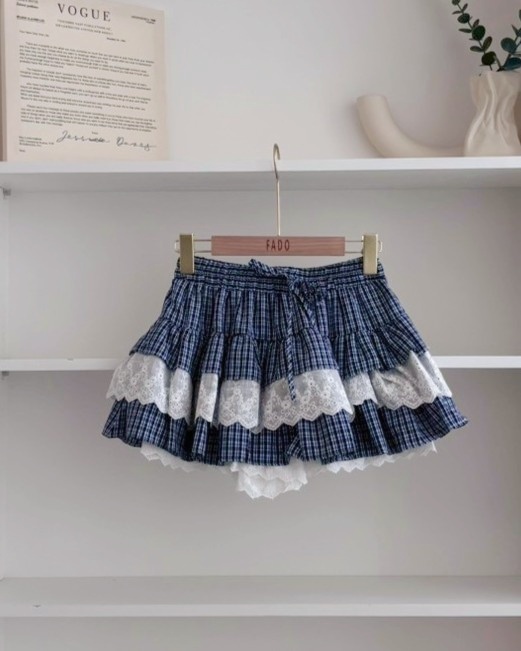 法朵Fado shop｜蕾絲拼接格紋短裙 4755003 兩色