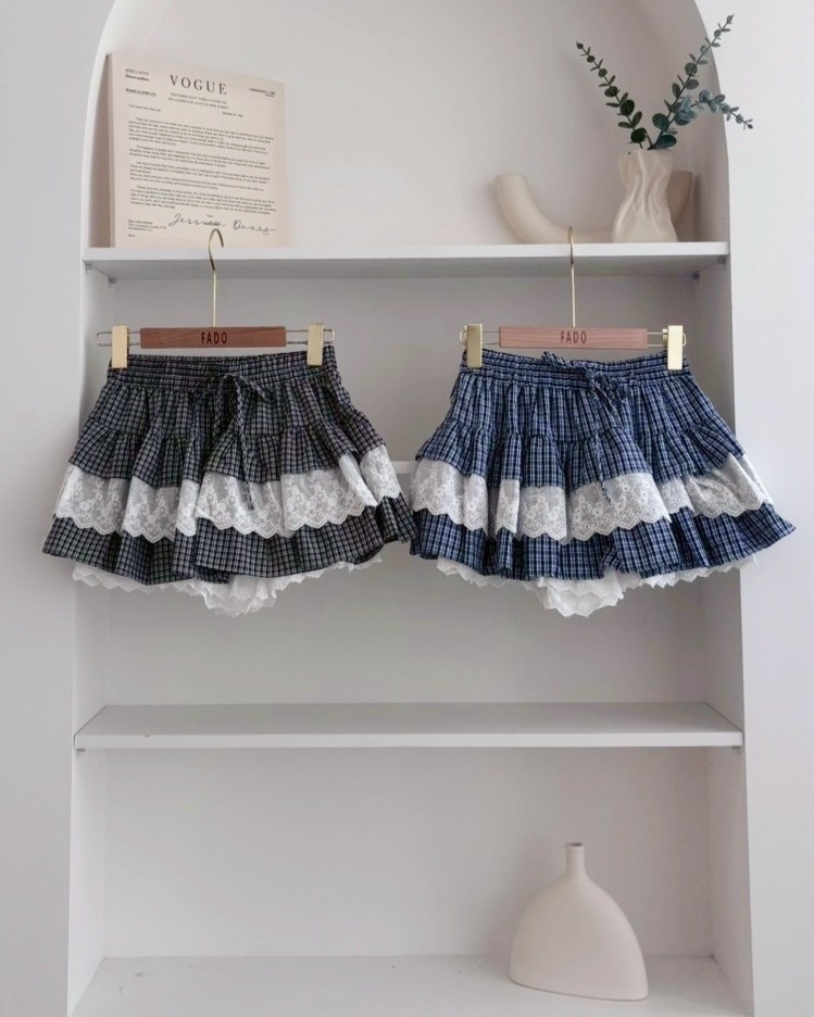 法朵Fado shop｜蕾絲拼接格紋短裙 4755003 兩色
